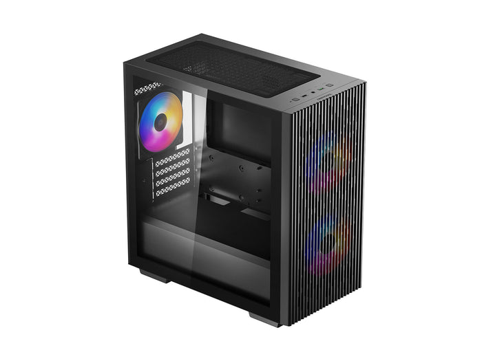 DeepCool MATREXX 40 3FS Case, Gaming, Black, Micro Tower, 1 x USB 3.0 / 1 x USB 2.0, Tempered Glass Side Window Panel, Mesh Front Panel for Optimized Airflow, Tri-Colour LED Fans, Micro ATX, Mini-ITX