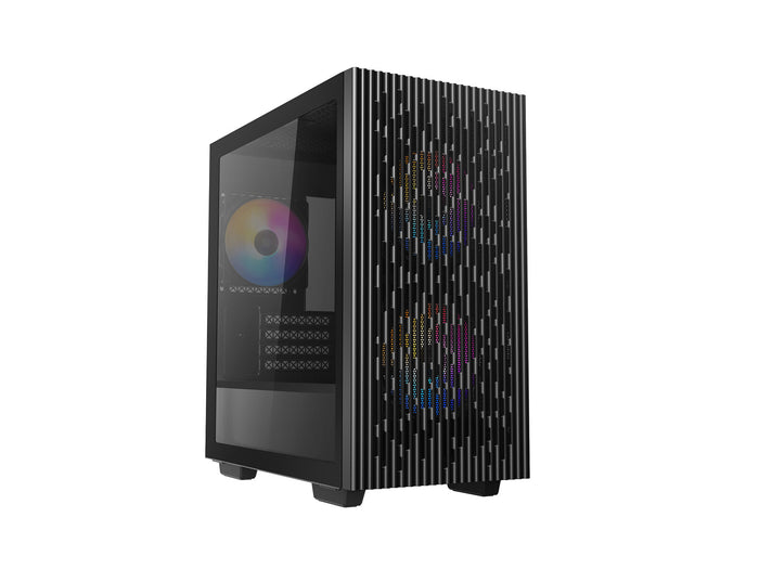 DeepCool MATREXX 40 3FS Case, Gaming, Black, Micro Tower, 1 x USB 3.0 / 1 x USB 2.0, Tempered Glass Side Window Panel, Mesh Front Panel for Optimized Airflow, Tri-Colour LED Fans, Micro ATX, Mini-ITX