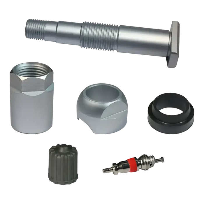 Assorted metal and plastic hardware for Sprinter TPMS valve stem service kit
