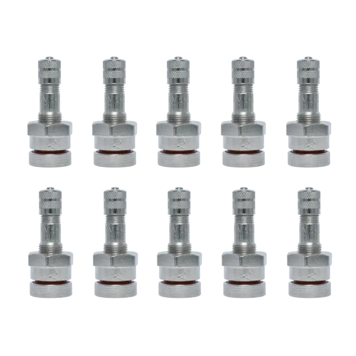 10-pack clear glass bulb holders with silver bases, red accents for Alcoa truck TR-542 clamp-in valve