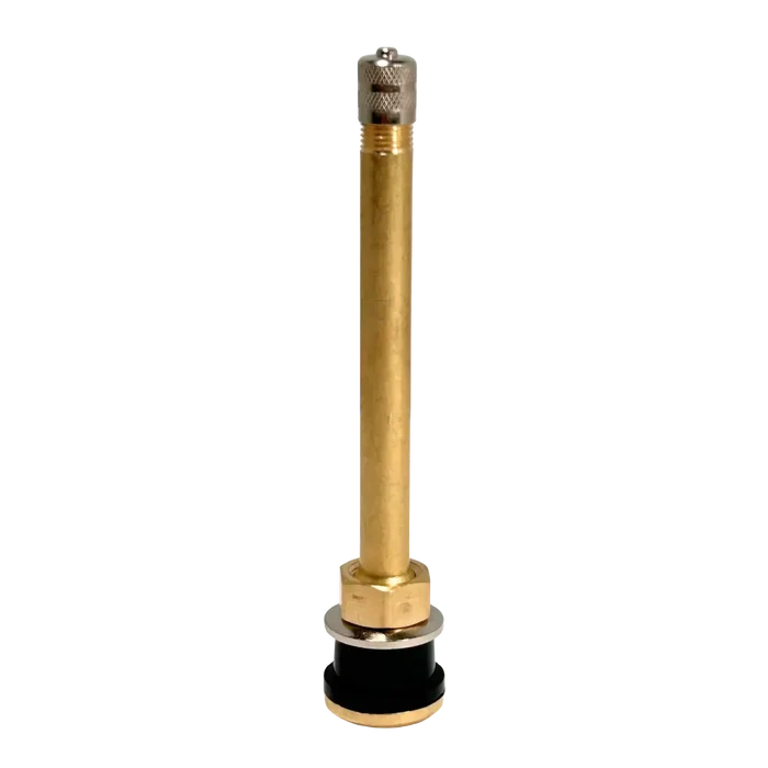 Gold Dill DV-572 large bore TPMS valve stem with brass threaded top and rubber seal