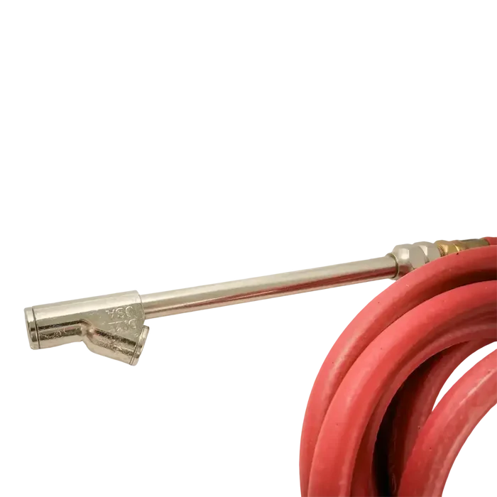 Red air hose with metal nozzle for the Dill 72-12-6999FT tire inflator, a trusted commercial-grade tool