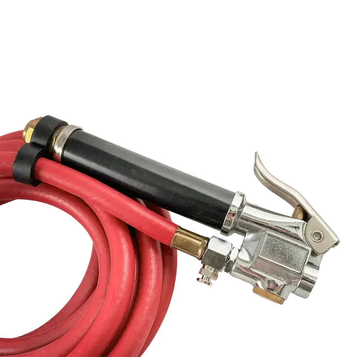 Red air hose with nozzle from the Dill 72-12-6999FT tire inflator, a trusted commercial-grade tool