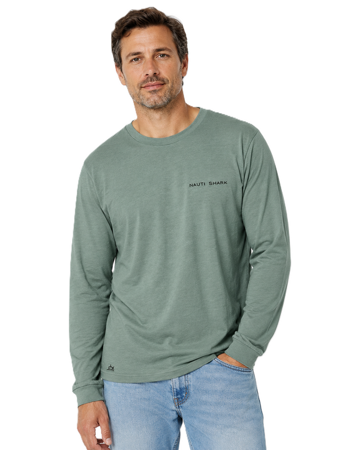 Dusty Blue KRAKEN Long Sleeve T-SHIRT - Orange Design