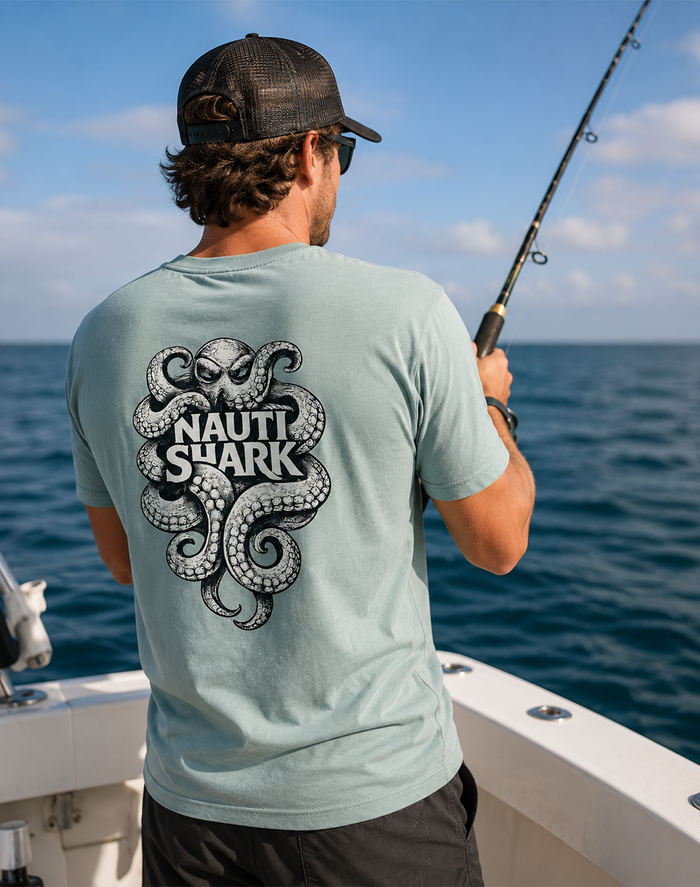 Dusty Blue KRAKEN T-SHIRT - Black & White Design