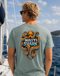 Dusty Blue KRAKEN T-SHIRT - Orange Design