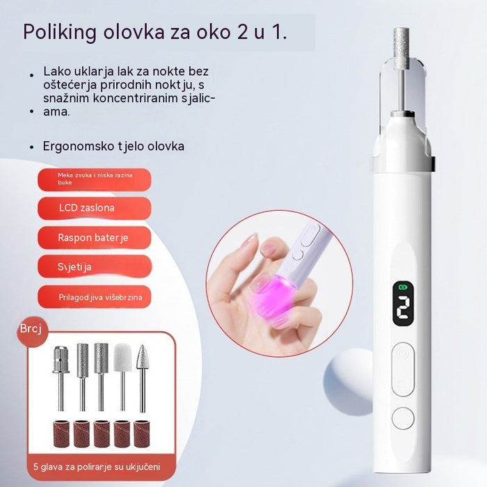 💅Električna turpija za nokte 2 u 1 s LED lampom (lampa za sušenje + 5 nastavaka za poliranje)-HR