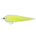 Yellow EP Boca Grande tarpon fishing fly, #3/0 size with fuzzy tapered body and black bead eye