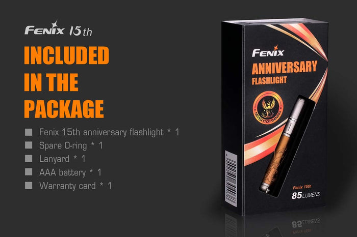 fenix 15th anniversary flashlight included items