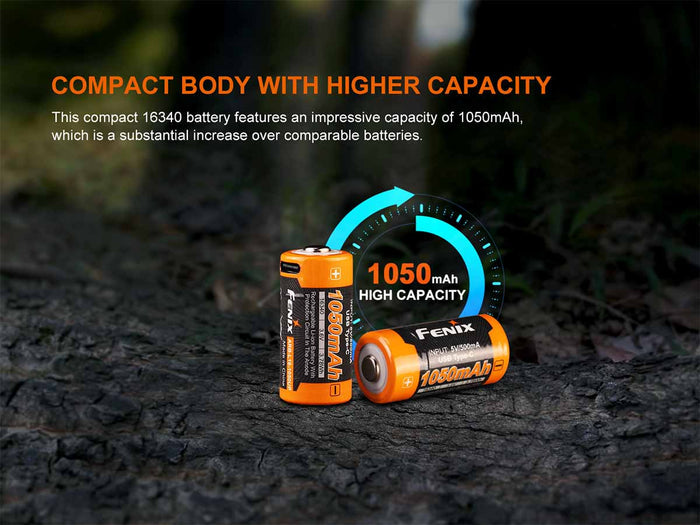 Fenix ARB-L16-1050UP Batteries with text about compact build but high battery capacity