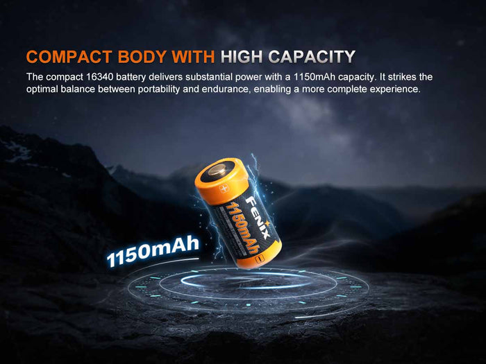 ARB-L16-1150P Battery with text about compact build with a high capacity on a dark background