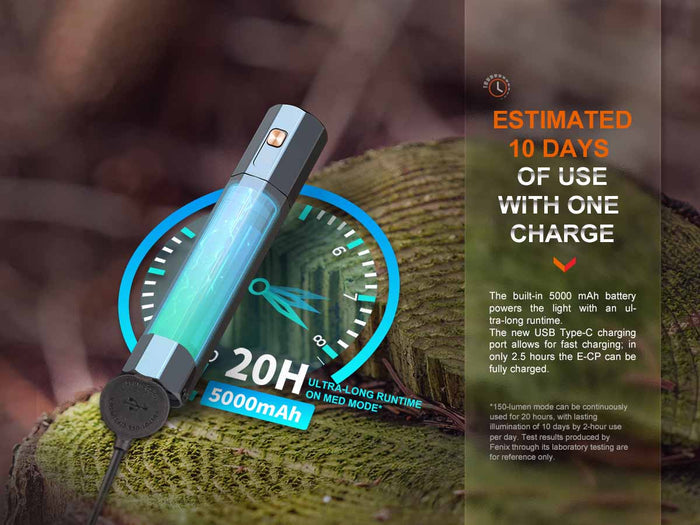 fenix e-cp rechargeable power bank flashlight runtime