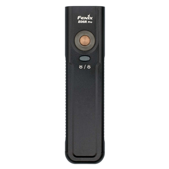 Fenix E06R Pro Flat Flashlight Straight-On View on a white background