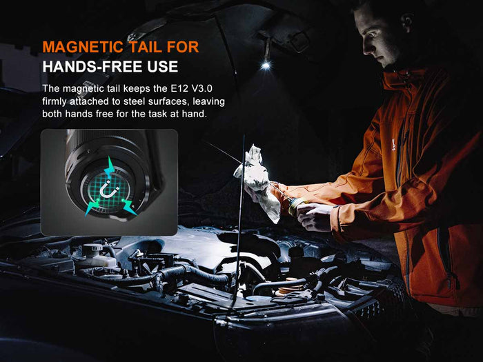 magnetic tail fenix e12 v3 aa flashlight