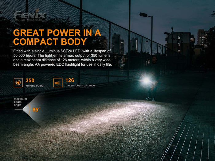 fenix e20 aa flashlight beam