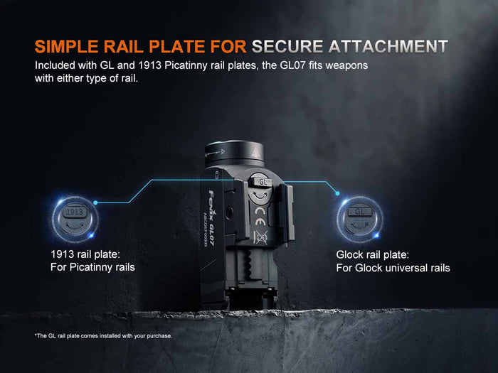 glock picatinny rails plates fenix gl07 compact weapon light