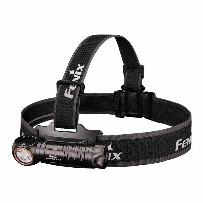 Fenix HM61R V3.0 rechargeable headlamp straight-on view on a white background