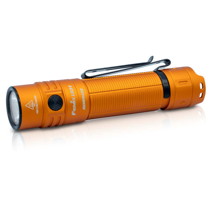 Orange Fenix LD31 RENEGADE Flashlight on a white background