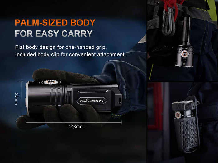 palm sized body fenix lr35r pro 10000 lumen flashlight