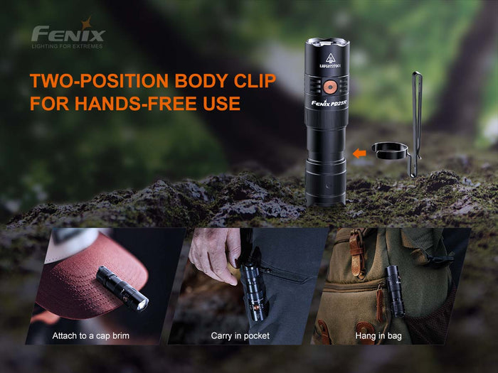 fenix pd25r rechargeable edc flashlight body clip