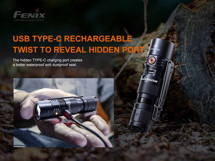 fenix pd25r rechargeable edc flashlight usbc
