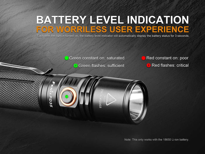 fenix pd35 LED flashlight battery level indicator