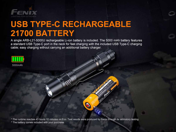 fenix pd36 tac tactical flashlight rechargeable battery