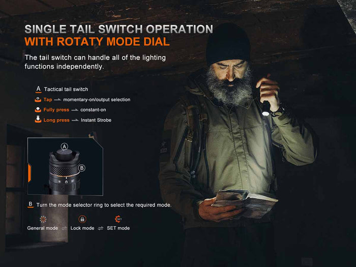 fenix pd45r ace flashlight tail switch activation