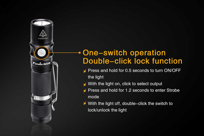 Fenix RC05 Rechargeable Flashlight switch