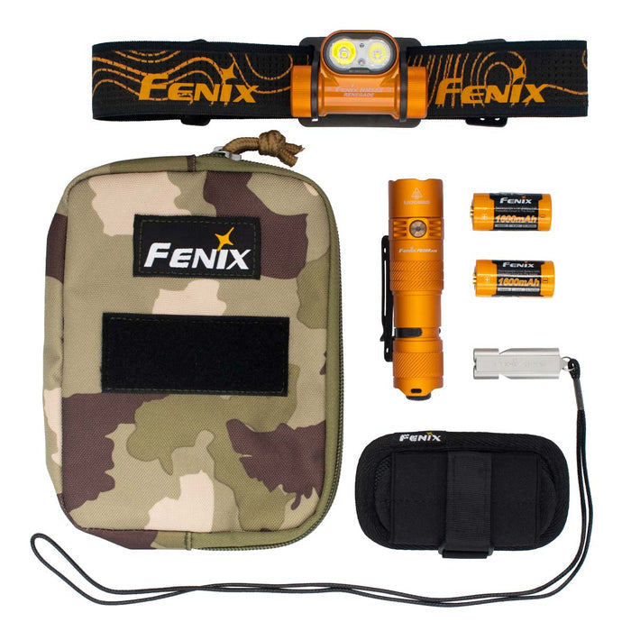 Fenix 18350-powered bundle with PD26R ACE flashlight, HM55R RENEGADE headlamp and accessories