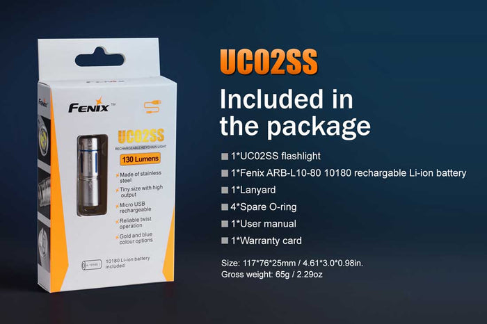 fenix uc02ss mini flashlight included package