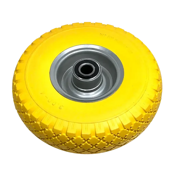 Bright yellow rubber wheel with silver hub and bearing for Gaither G471147HD3-15 tc400 tire cart