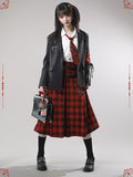 Gothic Red Plaid Double Belt Skirt