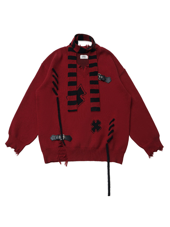 Grunge Distressed Cross Knit Sweater Set