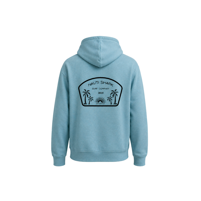 HEATHER BLUE LAGOON HOODIE W/ Black SURF COMPANY Design