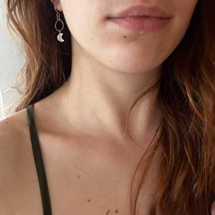 Mini Moon Hoop Earrings - Mother of Pearl