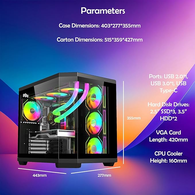 IONZ APEX Vision - PC Gaming Case, ATX Mid Tower, Dual Chamber with 4 ARGB PWM Fans - LCD Screen | White