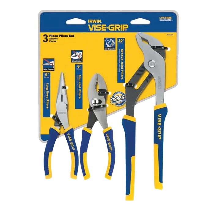 Irwin VISE-GRIP propliers set with long nose, slip joint, and groove joint pliers