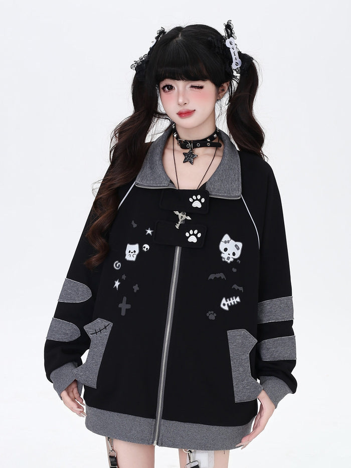 Kawaii Kitten Paw Print Zip-up Hoodie