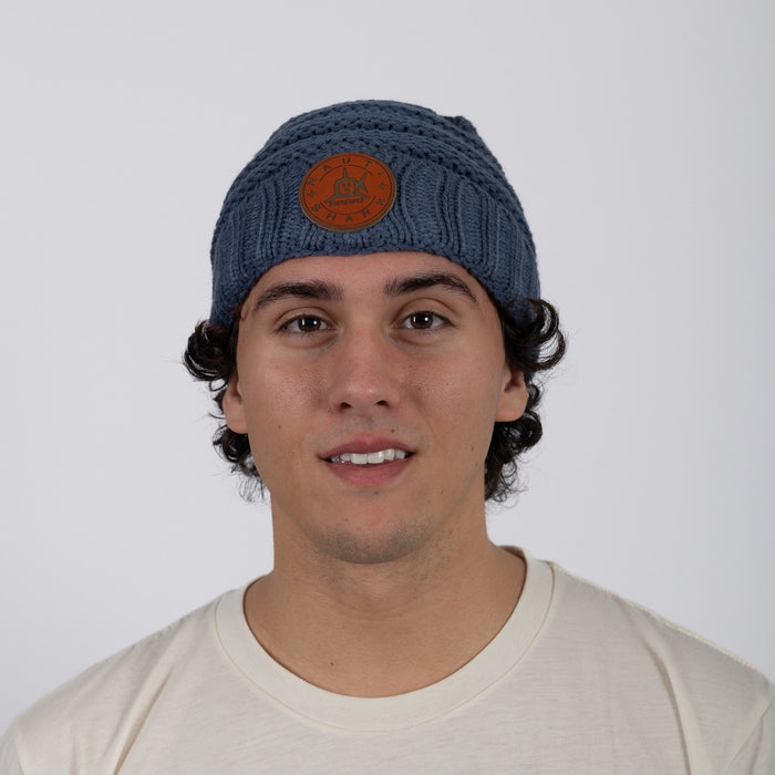 Leather Classic Circle Knit Beanie - Denim