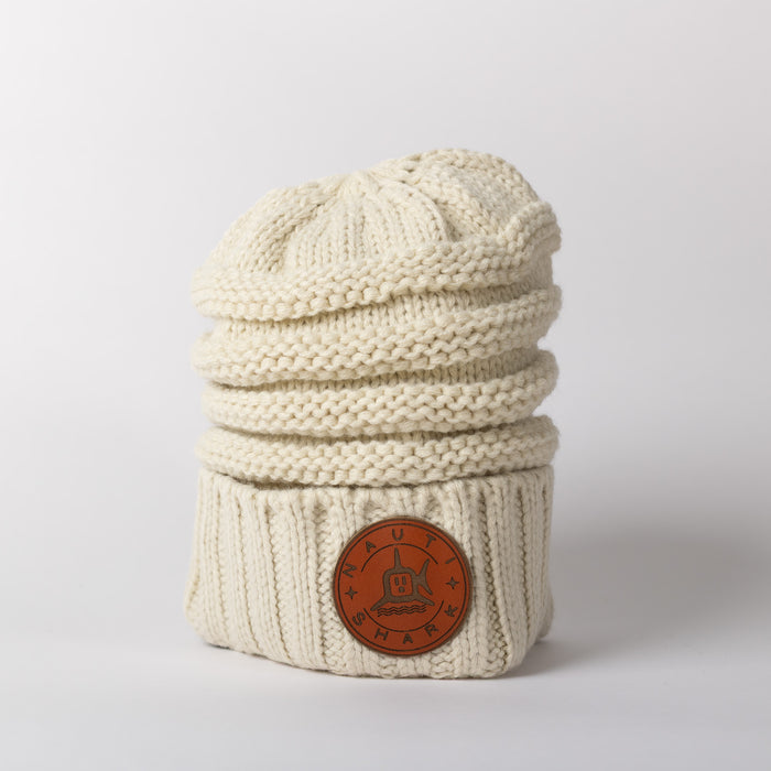 Leather Classic Circle Knit Beanie - Ivory