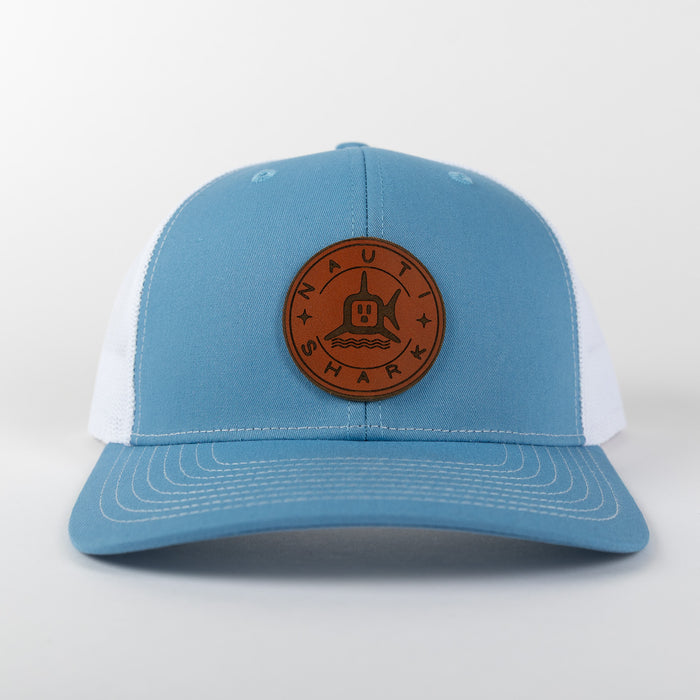 Leather Classic Circle Trucker - Cyan/White