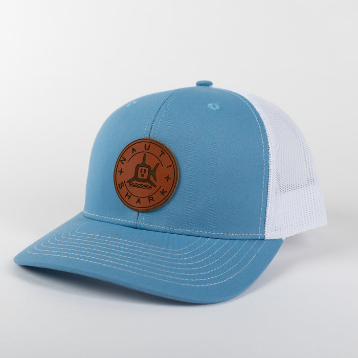 Leather Classic Circle Trucker - Cyan/White