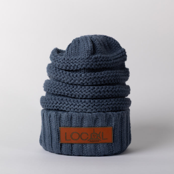Leather Local Knit Beanie - Denim