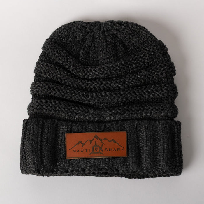 Leather Mountain Knit Beanie - Charcoal