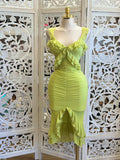 Lime Green Ruched Midi Dress-Estira, Stretchy