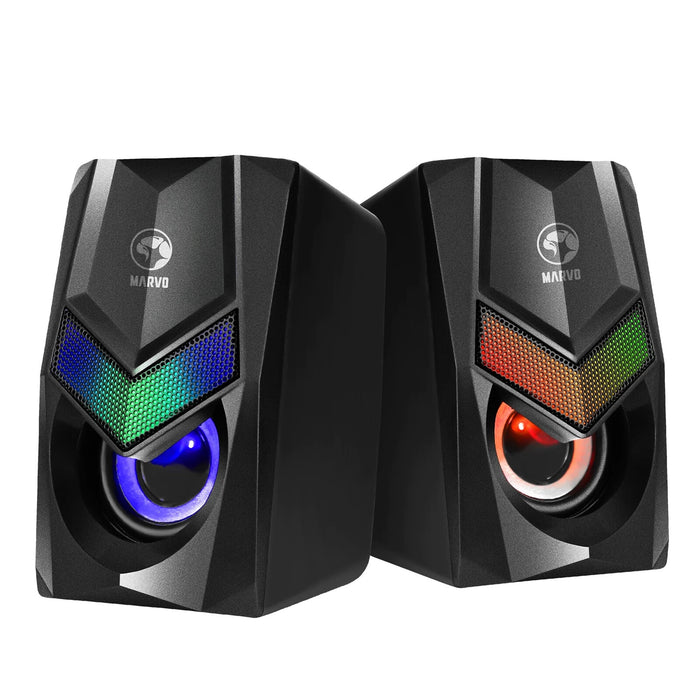 Marvo Scorpion SG-118 Gaming Speakers, Stereo Sound, USB Powered, 7 Colour RGB Lighting, 6w, 3.5mm Input, Black Wired