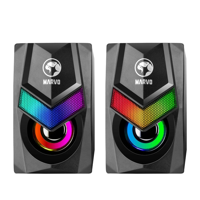 Marvo Scorpion SG-118 Gaming Speakers, Stereo Sound, USB Powered, 7 Colour RGB Lighting, 6w, 3.5mm Input, Black Wired