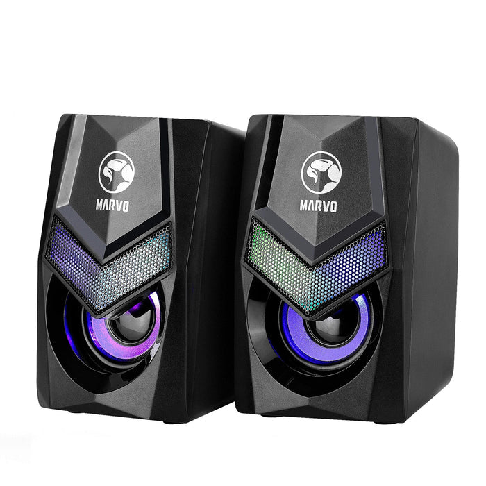Marvo Scorpion SG-118 Gaming Speakers, Stereo Sound, USB Powered, 7 Colour RGB Lighting, 6w, 3.5mm Input, Black Wired