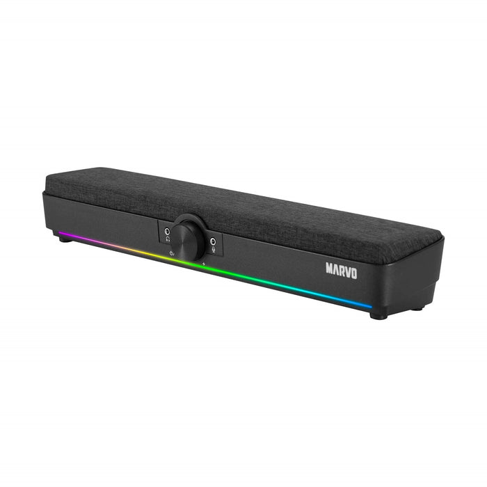 Marvo Scorpion SG-286 Bluetooth 5.3 Soundbar, Stereo Sound, USB Powered, Connect Wired, USB or Bluetooth, 7 Colour RGB Lighting, Volume Control, Black